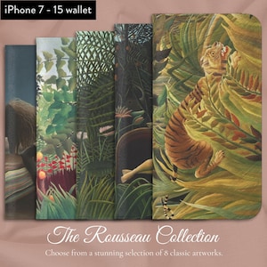 Coleção de arte Henri Rousseau de 8 pinturas clássicas, capa carteira tipo carteira para iPhone, modelos Apple iPhone 7,8,X,11,12,SE,13,14,15, Nature