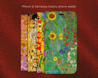 Gustav Klimt Art Nouveau x 7 Pinturas Clásicas, Funda tipo cartera para iPhone 7, 8, X, 11, 12, SE, 13, 14, 15, 16, 17 con cierre magnético