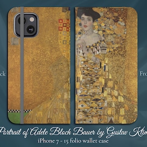 Portrait von Adele Bloch Bauer von Gustav Klimt, Klassischer Jugendstil, iPhone Flip Folio Brieftasche Hülle, iPhone Modelle 7,8,X,11,12,SE,13,14,15,16