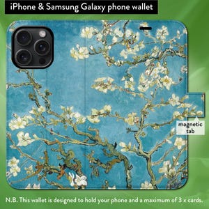 Funda tipo billetera con tapa y cierre magnético para iPhone 7, 8, X, 11, 12, SE, 13, 14, 15 y 16, obra de arte impresionista clásica de Almendro en flor de Van Gogh