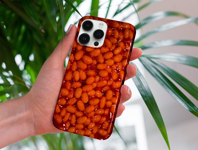 Baked Bean Illustration iPhone Case, iPhone Snap Case, iPhone Tough Case, all iPhone Models 7,8,X,11,12,SE,13,14,15 Fun Food Lovers, Humourous image 2