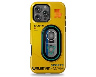 Sony Walkman Sport iPhone Case – Retro Yellow Cassette Player Design – Tough Gloss Cover with MagSafe Option