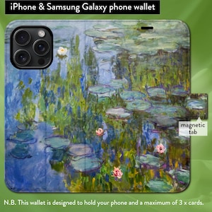 Nenúfares de Claude Monet, Arte impressionista, iPhone 7,8,X,11,12,SE,13,14,15,16 Capa tipo carteira tipo flip-folio para iPhone com fecho magnético