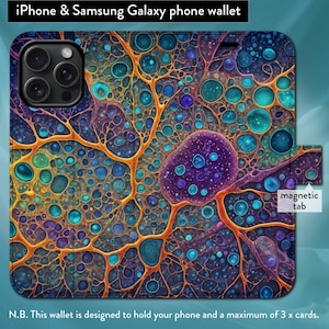 Cellular Medical Scientific Biology Abstract Art, iPhone 8,X,11,12,SE,13,14,15,16 iPhone Flip Folio Wallet Case with Magnetic Tab Closure