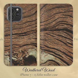 Ilustración de patrón granulado desgastado de madera, funda de cartera Flip Folio para iPhone, modelos de iPhone 7,8,X,11,12,SE,13,14,15 Vintage de madera en apuros