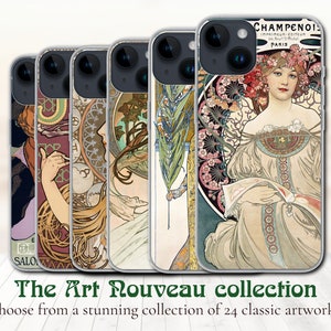 Alphonse Mucha Art  Nouveau Collection of 24 classic artworks, iPhone Flexible Gel Soft Grip Case, iPhone Models 7,8,X,11,12,SE,13,14,15,16