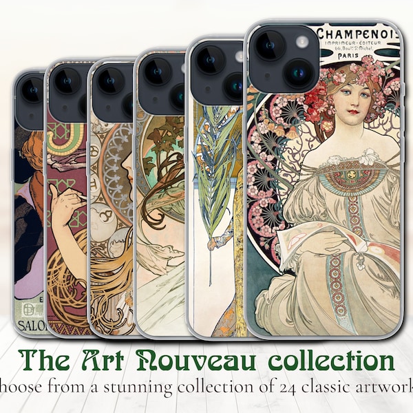 Alphonse Mucha Jugendstil Sammlung von 24 klassischen Kunstwerken, iPhone Flexible Gel Soft Grip Hülle, iPhone Modelle 7,8,X,11,12,SE,13,14,15