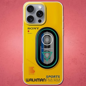 Ilustracja retro walkmana sportowego z lat 80., elastyczny żel z miękkim uchwytem na iPhone'a, modele iPhone'a 7, 8, X, 11, 12, SE, 13, 14, 15, 16 Miłośnik muzyki nostalgicznej