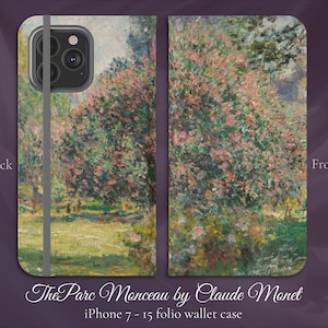 Parc Monceau de Claude Monet, Arte impresionista, Funda billetera iPhone Flip Folio, Modelos de iPhone 7,8,X,11,12,SE,13,14,15 Regalo amante del arte