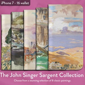 8 pinturas clásicas de acuarela de John Singer Sargent, funda tipo billetera con tapa para iPhone, modelos de iPhone de Apple 7,8,X,11,12,SE,13,14,15,16, paisaje