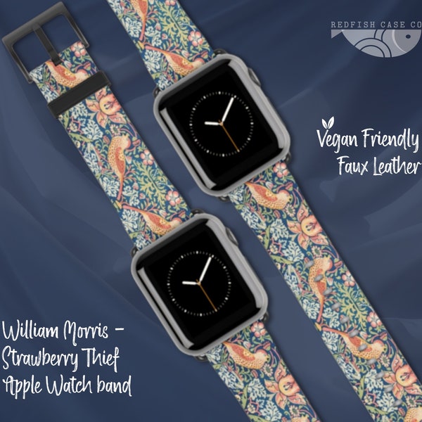 Strawberry Thief William Morris Art Noveau Apple Watch Band 1, 2, 3, 4, 5, 6, 7, 8, 9, SE, Ultra 38mm 40mm 41 mm 42mm 44mm 45mm 49mm