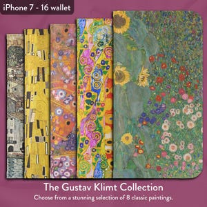 Colección Art Nouveau de Gustav Klimt con 8 obras de arte clásicas, funda tipo billetera con tapa para iPhone, modelos de iPhone de Apple 7, 8, X, 11, 12, SE, 13, 14, 15, 16