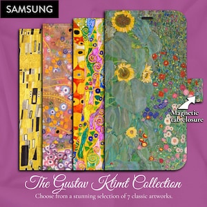 Funda tipo billetera con tapa y cierre magnético para Samsung Galaxy 20, 21, 22, 23, 24, 25 con pinturas clásicas de estilo Art Nouveau de Gustav Klimt