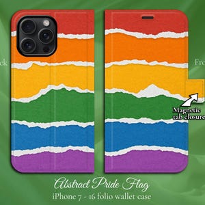 Bandeira do Orgulho Abstrata, Capa de Celular Flip Folio com Fecho de Aba Magnética, iPhone X,11,12,SE,13,14,15,16 Estilo de Arte Moderna Vibrante