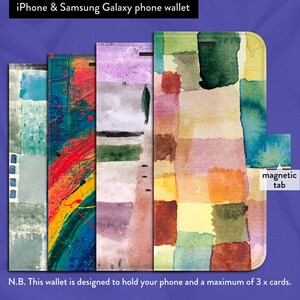 Colección de arte abstracto con 7 pinturas de bellas artes. Funda tipo cartera con tapa y cierre magnético para iPhone 7, 8, X, 11, 12, SE, 13, 14, 15 y 16.