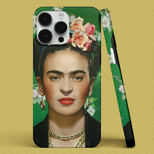 Vibrant Colorful Portrait of Frida Kahlo with Flowers iPhone Case, iPhone Snap Case, iPhone Tough Case, iPhone 7,8,X,11,12,SE,13,14,15