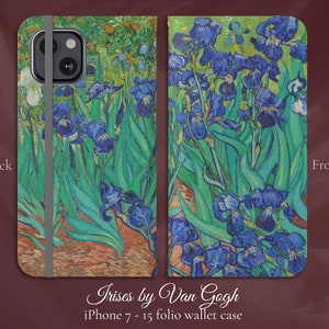 Iris de Van Gogh Bellas artes impresionistas clásicas, iPhone Flip Folio Wallet Case, iPhone Models 7,8,X,11,12,SE,13,14,15 Art Lover Gift