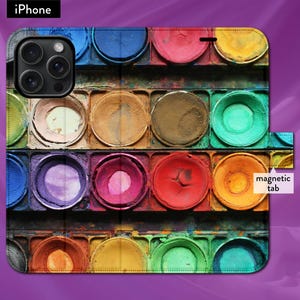 Estuche tipo billetera con tapa tipo folio y cierre magnético para iPhone X, 11, 12, SE, 13, 14, 15, 16, regalo para amantes del arte, diseño de pintura