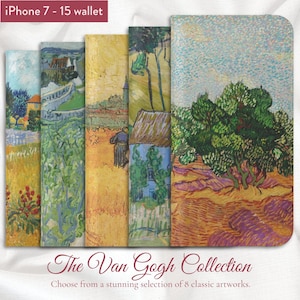 Coleção de arte impressionista Van Gogh com 8 obras de arte clássicas, capa carteira tipo carteira para iPhone, modelos Apple iPhone 7,8,X,11,12,SE,13,14,15