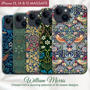 William Morris Art Nouveau-selectie van 24 klassieke ontwerpen, MATTE MAGSAFE TOUGH-hoes, Apple iPhone-modellen 13,14,15,16 Strawberry Thief