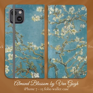 Almond Blossom de Van Gogh Belas artes impressionistas clássicas, capa tipo carteira flip para iPhone, modelos de iPhone 7,8,X,11,12,SE,13,14,15 Art Lover