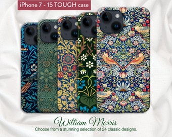 Sélection Art nouveau William Morris de 24 modèles classiques, coque iPhone robuste MAT, modèles Apple iPhone 7,8,X,11,12,SE,13,14,15