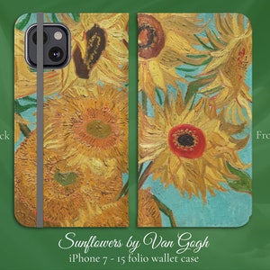 Girasoles de Van Gogh Bellas artes impresionistas clásicas, iPhone Flip Folio Wallet Case, iPhone Models 7,8,X,11,12,SE,13,14,15 Art Lover Gift