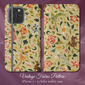 Tissu à broder vintage de style chinois, étui portefeuille à rabat pour iPhone, iPhone 7,8,X,11,12,SE,13,14,15, motif bohème du Met de New York