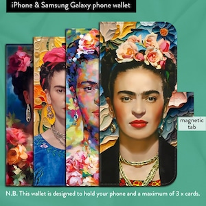 Custodia a portafoglio con chiusura magnetica per iPhone 7, 8, X, 11, 12, SE, 13, 14, 15, 16, Frida Kahlo x 6 ritratti, regalo per gli amanti dell'arte