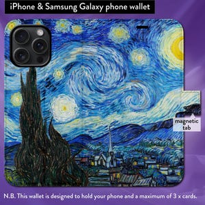Noite estrelada por Van Gogh Arte impressionista clássica, iPhone 7,8,X,11,12,SE,13,14,15,16 Capa tipo carteira tipo flip folio com fecho magnético