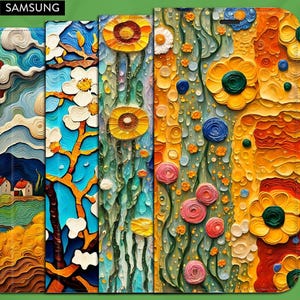 Arte em estilo abstrato impasto inspirada em Klimt e Van Gogh, capa tipo carteira flip folio para Samsung Galaxy 20, 21, 22, 23, 24, 25 com fecho de aba magnética