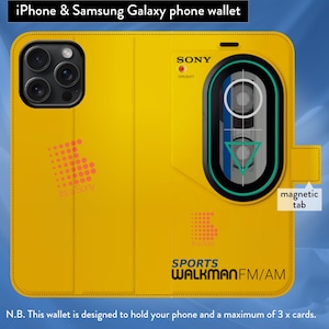 Funda tipo cartera con tapa tipo libro y cierre magnético para Walkman deportivo retro vintage amarillo para iPhone 7, 8, X, 11, 12, SE, 13, 14, 15 y 16.