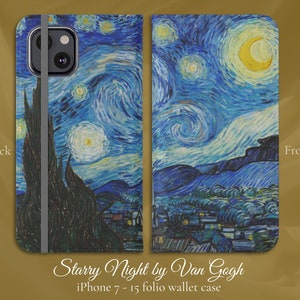 Noche estrellada de Van Gogh Bellas artes impresionistas clásicas, iPhone Flip Folio Wallet Case, iPhone Models 7,8,X,11,12,SE,13,14,15 Art Lover Gift