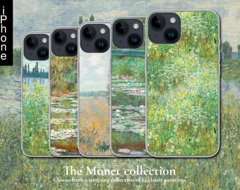 Monet Collection of 24 Classic Paintings, iPhone Flexible Gel Soft Grip Case, iPhone Models 7,8,X,11,12,SE,13,14,15 Impressionist Art Lover
