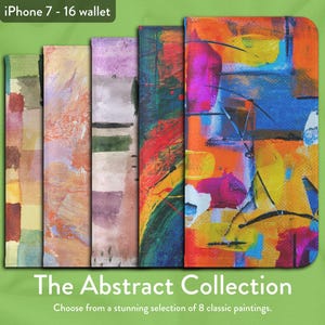 Coleção de arte abstrata de 8 belas obras de arte, capa tipo carteira para iPhone Flip Folio, modelos de iPhone da Apple 7,8,X,11,12,SE,13,14,15,16 Texturas de pintura