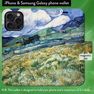 Paisaje de Saint-Rémy de Van Gogh, Impresionista, Funda tipo cartera con tapa y cierre magnético para iPhone 8, X, 11, 12, SE, 13, 14, 15 y 16