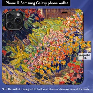 Paisaje (detalle) de Van Gogh, arte impresionista clásico, funda tipo cartera con tapa y cierre magnético para iPhone 7, 8, X, 11, 12, SE, 13, 14, 15 y 16.