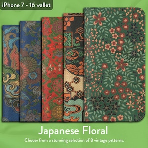 Coleção de arte floral japonesa com 8 obras de arte clássicas, capa tipo carteira para iPhone Flip Folio, modelos Apple iPhone 7,8,X,11,12,SE,13,14,15,16