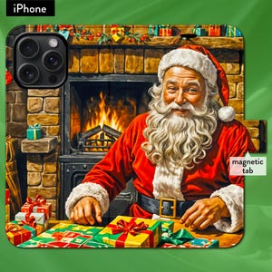 Classic Retro Weihnachtsmann Nikolaus Weihnachtsmann, iPhone Flip Cover mit Magnetlasche, iPhone 7,8, X, 11, 12, 13, 14, 15, 16, Weihnachtsgeschenk