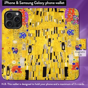 O Beijo (Detalhe) por Gustav Klimt Art Nouveau, iPhone 8,X,11,12,SE,13,14,15,16 Capa tipo carteira tipo flip-folio para iPhone com fecho magnético