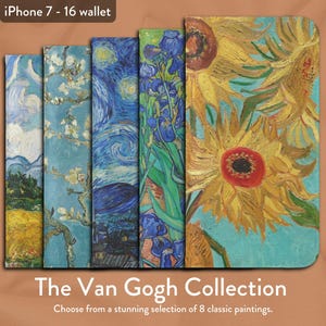 Colección de arte impresionista de Van Gogh con 8 obras de arte clásicas, funda tipo billetera con tapa para iPhone, modelos de iPhone de Apple 7, 8, X, 11, 12, SE, 13, 14, 15, 16