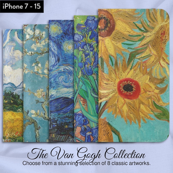 Collection d'art impressionniste Van Gogh de 8 oeuvres d'art classiques, étui portefeuille à rabat pour iPhone, modèles d'iPhone d'Apple 7,8,X,11,12,SE,13,14,15