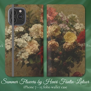 Flores de verano de Henri Fantin-Latour, iPhone Flip Folio Wallet Case, iPhone 7,8,X,11,12,SE,13,14,15, Claveles florales clásicos de bodegones