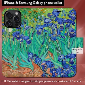 Iris de Van Gogh, arte impresionista clásico, funda tipo billetera con tapa tipo libro para iPhone 7, 8, X, 11, 12, SE, 13, 14, 15, 16 con cierre magnético
