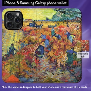 El Viñedo Rojo de Van Gogh, Arte Impresionista, Funda tipo cartera con tapa y cierre magnético para iPhone 7, 8, X, 11, 12, SE, 13, 14, 15 y 16