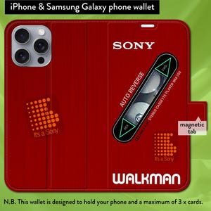 Retro Vintage Red Classic Walkman, iPhone 7,8, X, 11, 12, SE, 13, 14, 15, 16 iPhone Flip Folio Wallet Case mit magnetischem Tab Closure