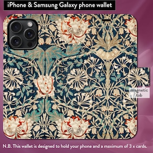 Funda tipo billetera con tapa tipo folio y cierre magnético de William Morris Honeysuckle Classic Art Nouveau para iPhone 7, 8, X, 11, 12, SE, 13, 14, 15 y 16