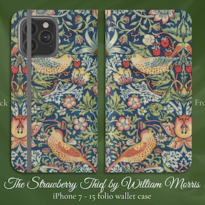 Art Nouveau clásico, El ladrón de fresas de William Morris, funda tipo billetera con tapa para iPhone, modelos de iPhone 8, X, 11, 12, SE, 13, 14, 15, 16 Amante del arte