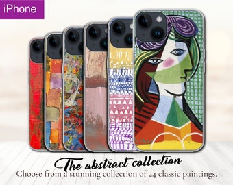 Abstrakte Fine Art Kollektion von 24 Gemälden, iPhone Flexible Gel Soft Grip Hülle, iPhone Modelle 7,8, X, 11,12, SE, 13,14, 15 Classic Modern Art