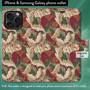 William Morris - Acanthus, Art Nouveau clássico, iPhone 7,8,X,11,12,SE,13,14,15,16 Capa tipo carteira tipo flip-folio para iPhone com fecho magnético